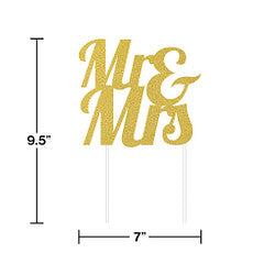 Mr & Mrs Cake Topper Glitter Gold