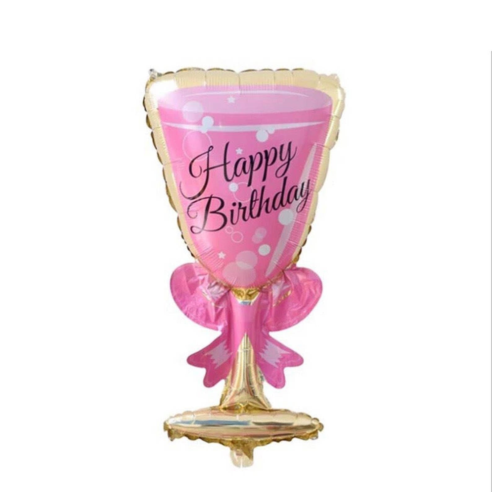 Happy birthday pink wine glass foil balloon