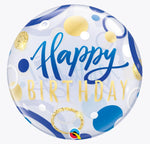 Happy Birthday Blue & Gold Dots 22" Bubble Balloon