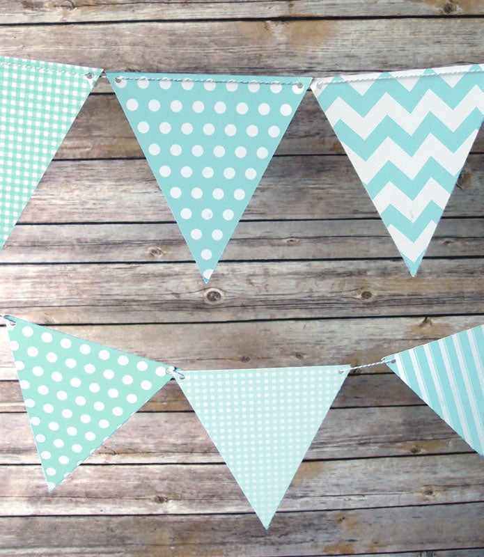 Powder Blue Mix Pattern Triangle  Flag Pennant Banner (11 ft)