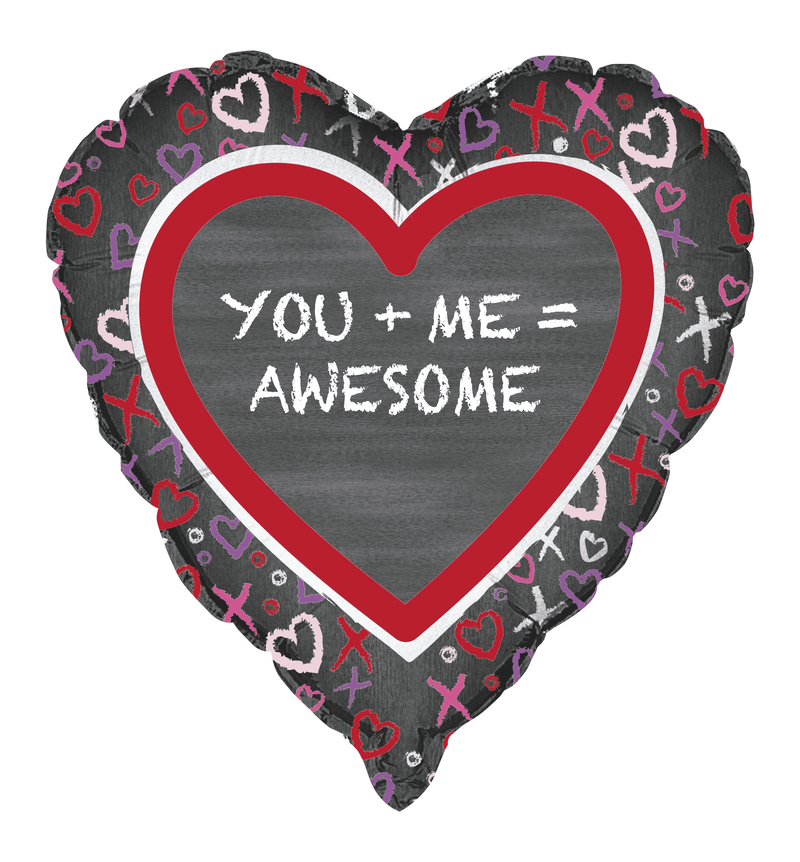 18" Heart  You plus Me = Awesome Foil Balloon